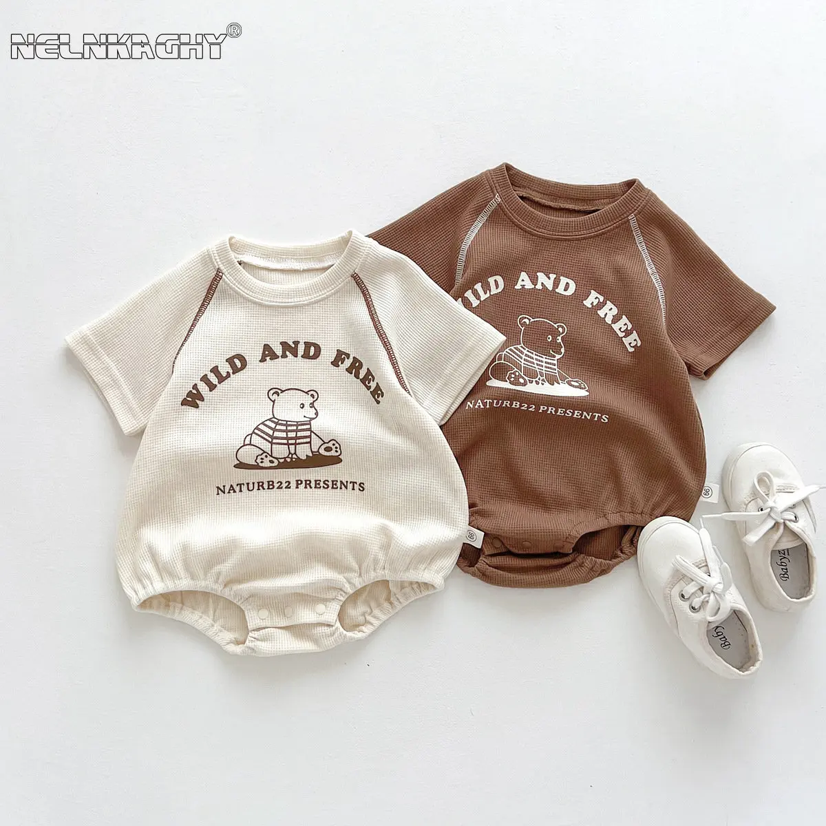 

2023 new in summer newborn baby boys short sleeve cartoon bear letter one-piece infant kids jumpsuits toddler bodysuits 0-24M