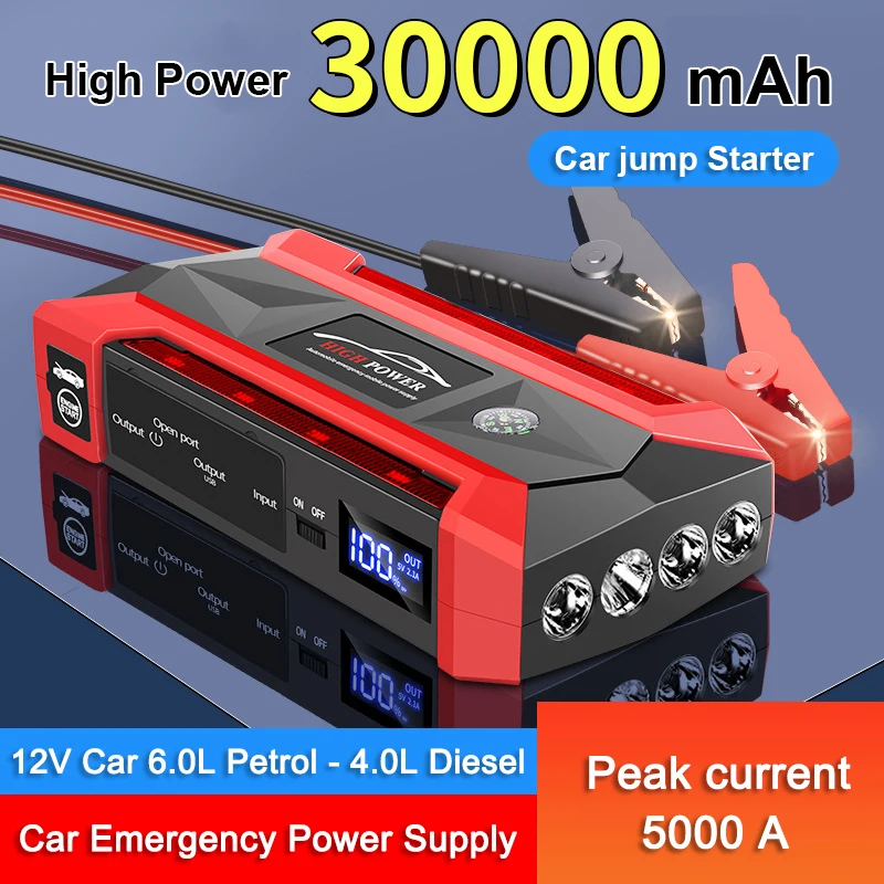 Car Battery Starter 30000mAh Portable Charger Auto Jump Starter 12V Petrol Diesel Car Emergency Booster Start Power Supply
