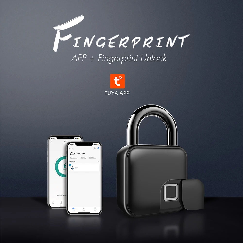 

Portable Tuya Smart Padlock Bluetooth Fingerprint Locks Zinc Alloy Metal USB Rechargeable Anti-theft Security Keyless Door Lock