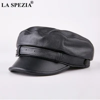 la spezia men army hat leather military caps male casual black captain hats retro spring adjustable luxury classic flat top caps