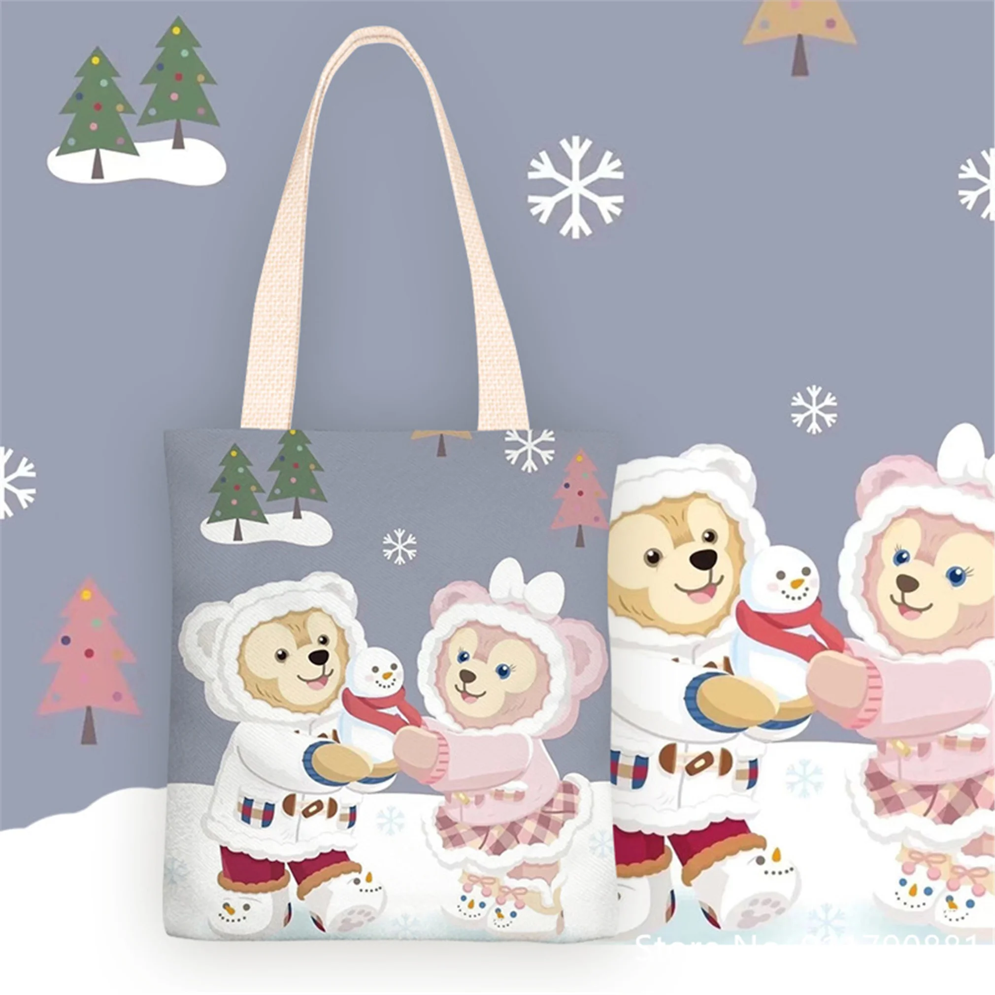 Маленькая Холщовая Сумка Disney Duffy Bear с мультяшным принтом женская простая сумка на