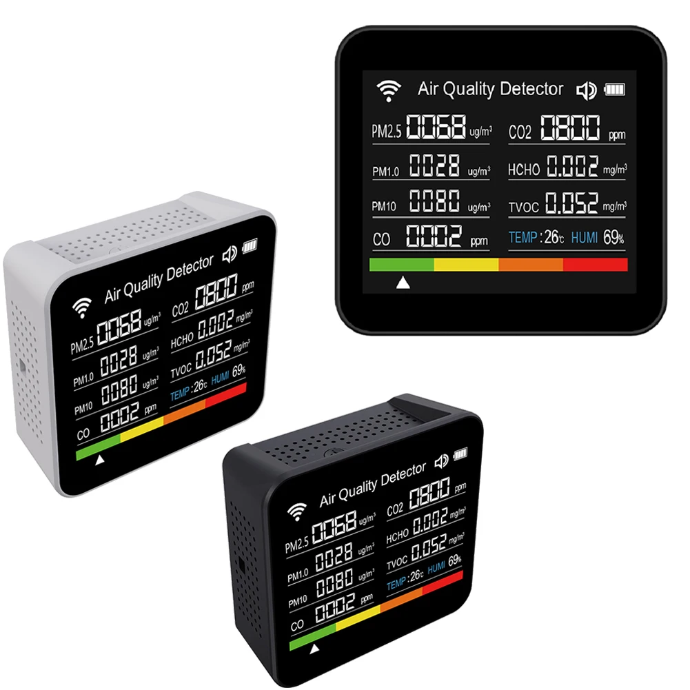 

15 in 1 Air Quality Monitor LCD Large Display Digital PM2.5 PM1.0 PM10 PM10 HCHO TVOC CO CO2 Meter Multifunctional for Household