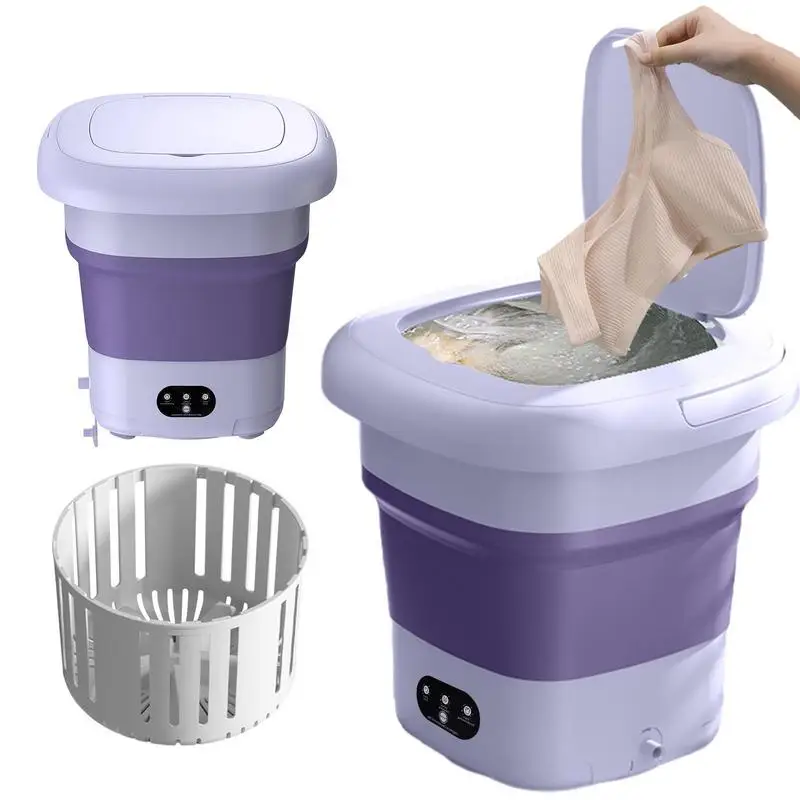 

Small Washer 9L Foldable Washer Bucket Folding Lightweight Travel Laundry Tub With Dehydration Function Personal Clothes Washer