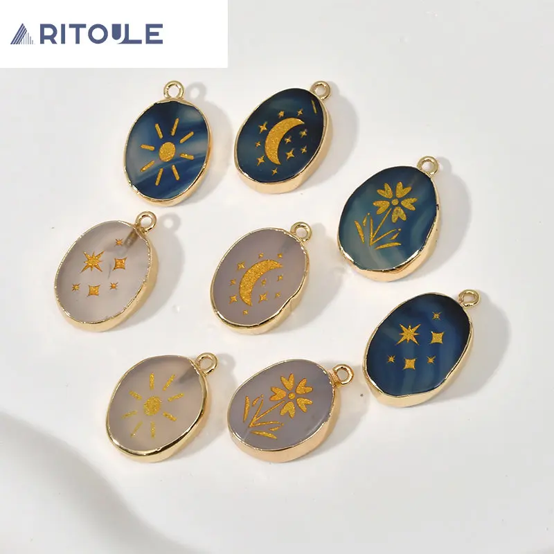 

Agate jade blue crystal pink crystal elliptical star ray small flower pendant diy bracelet necklace ear accessories