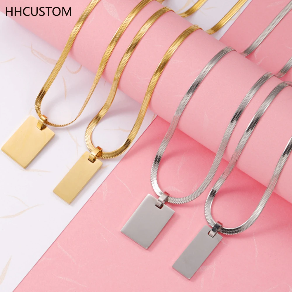 

HHCUSTOM Custom Square Name Necklaces Personality Stainless Steel Snake Chain Nameplate Pendant Choker For Women Jewelry Gift