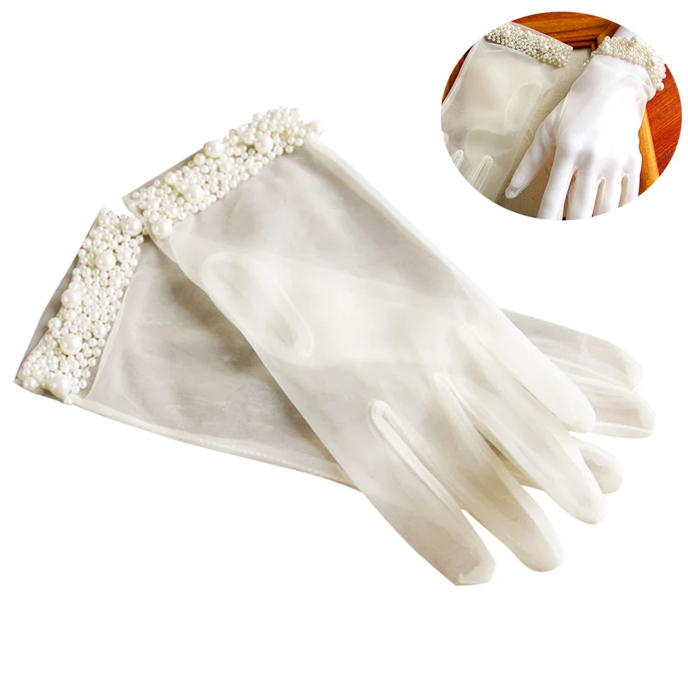 

1 Pair Bride Gloves Transparent Costume Accessory Mittens Hand Mitts for Banquet