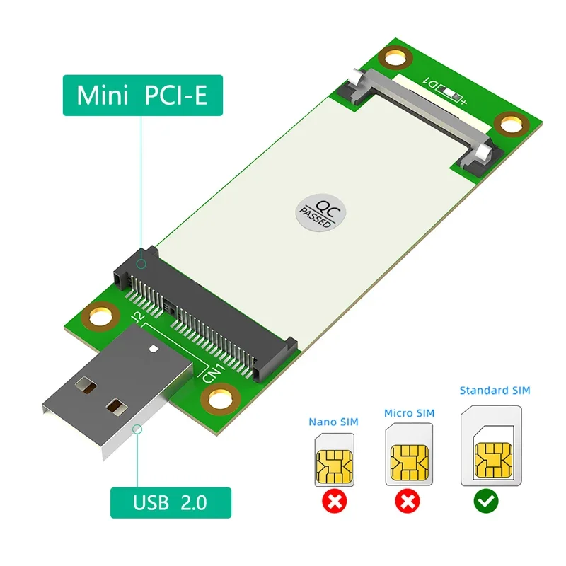 Фото Сетевой адаптер Mini PCIE на USB 2.0, преобразователь, переходная карта с SIM-слотом, поддержка модуля Mini PCI Express 3G/4G для настольного ноутбука №3