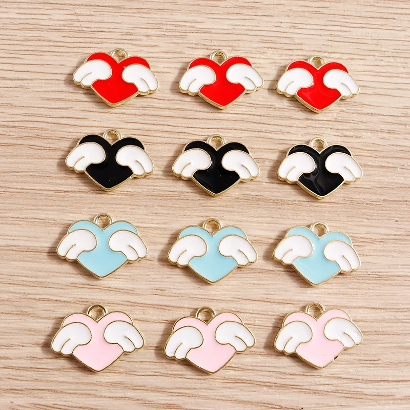 

10pcs 17x13mm Cute Enamel Love Heart Wings Charms for Drop Earrings Pendants Necklace DIY Bracelets Jewelry Making Accessories