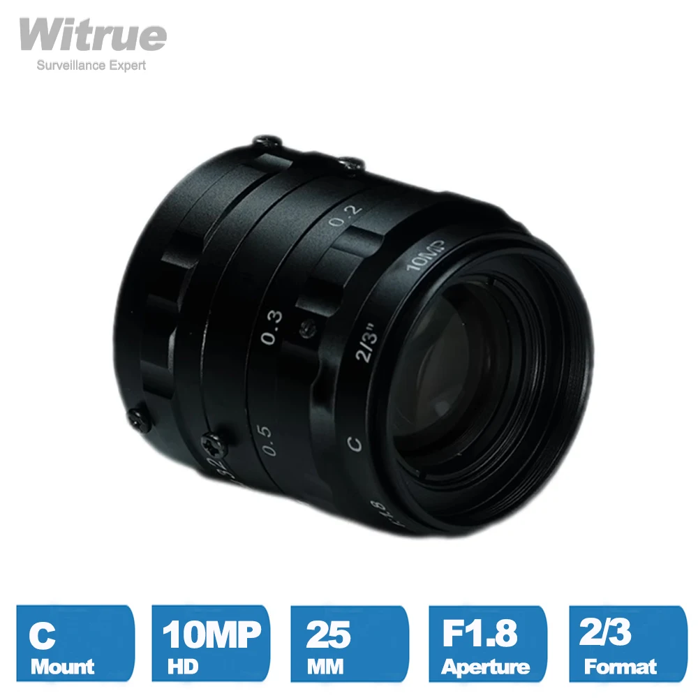 Объектив Witrue HD 4K 10MP CCTV C Mount 25 мм формат 2/3 дюйма диафрагма F1.8 до F32 для камеры