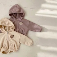 2022 autumn new fashion boy infant smiley pocket zipper hooded coats kid girl long sleeve tops baby pure color cotton sweatshirt