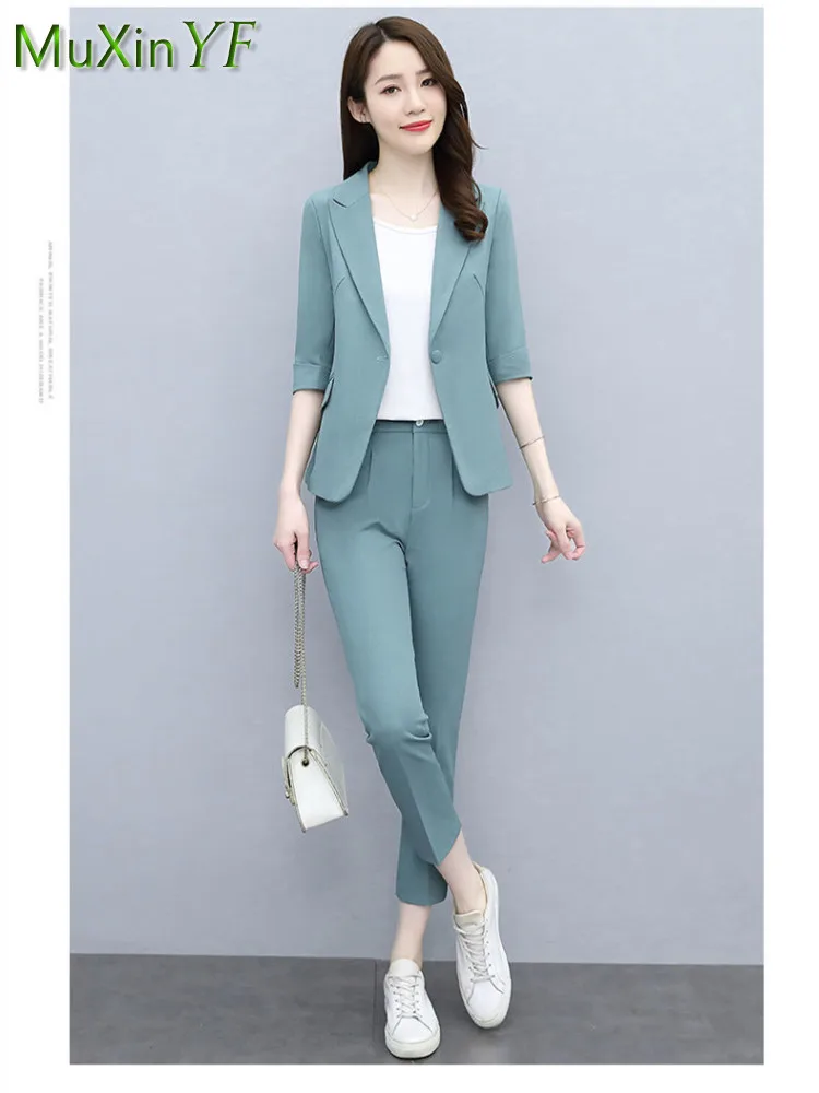 Women's Fashion Blazer Pants Suit 2022 Spring Autumn New Casual Suit Jacket Trousers Two-piece Korean Elegant Professional Wear