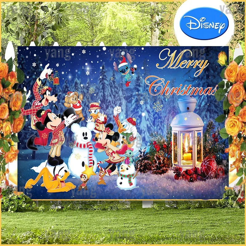 Disney Custom Mickey Minnie Goofy Snowflake Forest Backdrop Cute Baby Shower Christmas Party Photography Backgrounds Decoration