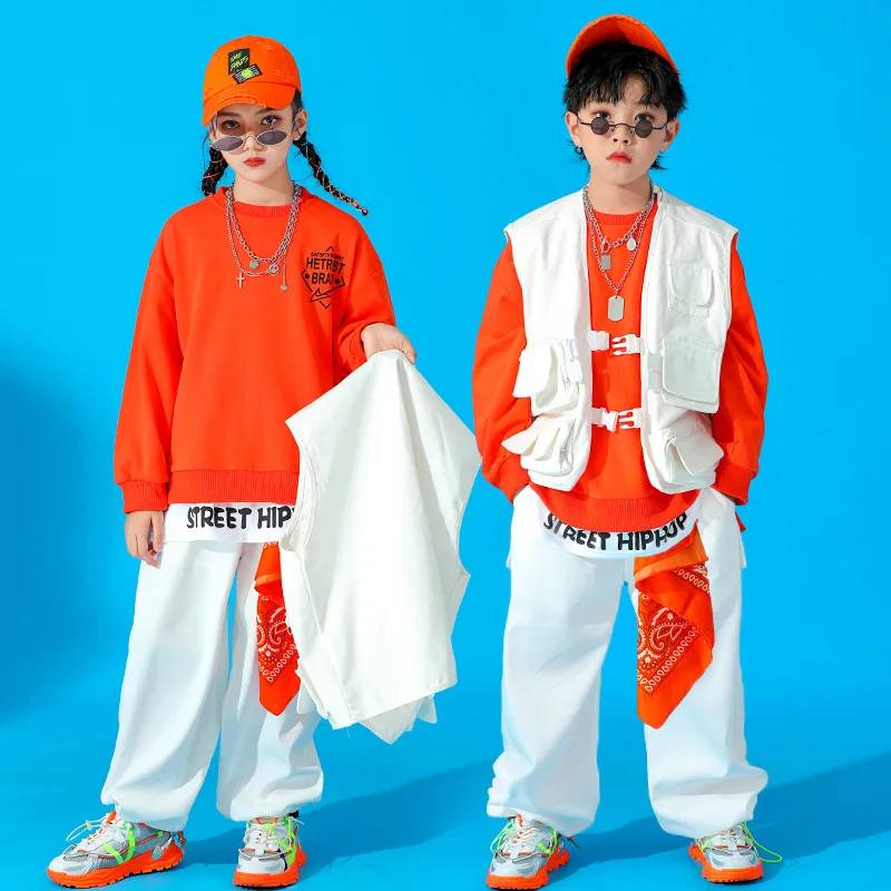 

Новинка 2022, одежда для современных танцев в стиле хип-хоп, детские костюмы для джазовых представлений, одежда для уличных танцев, белый жилет, костюм с брюками в стиле хип-хоп