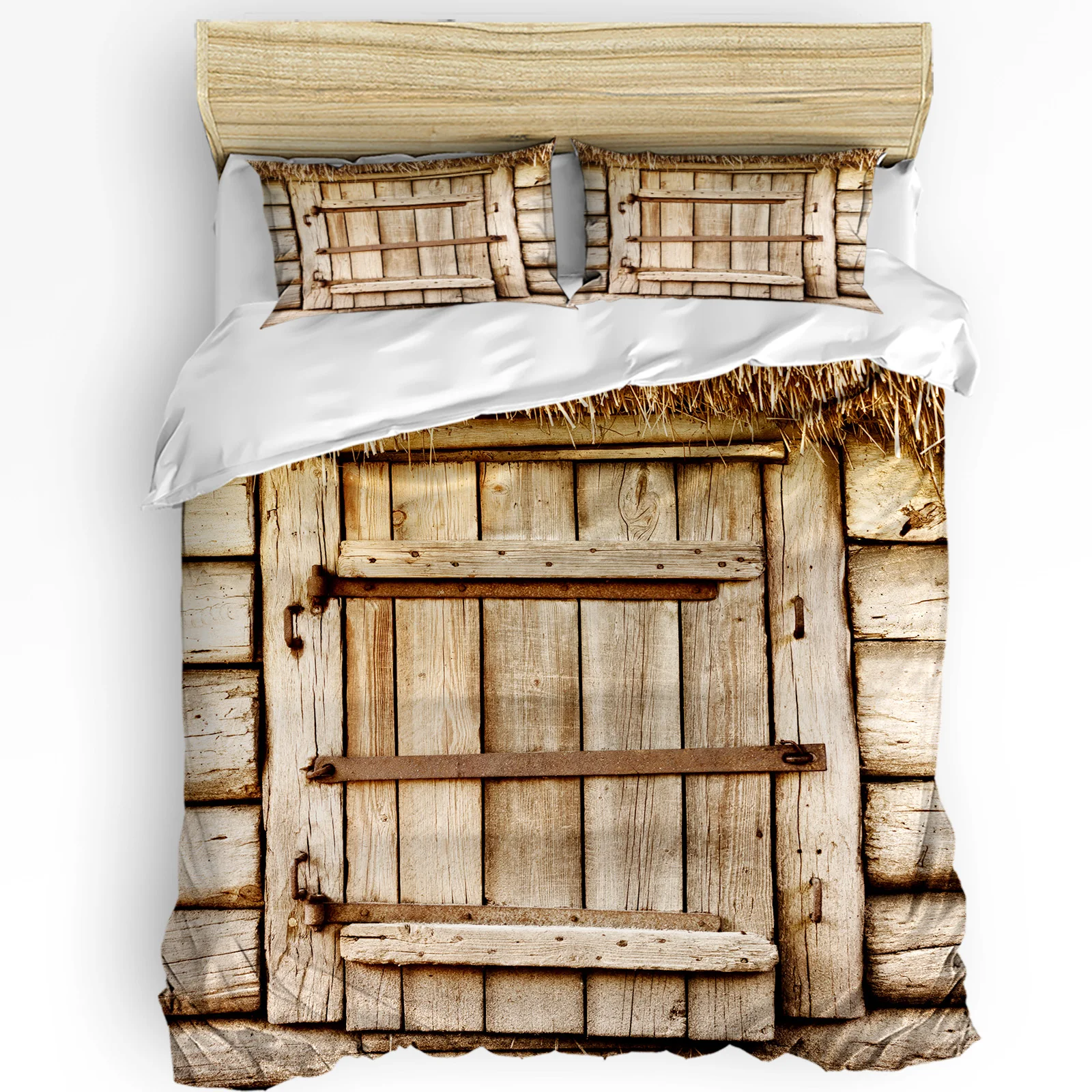 

3pcs Bedding Set Barn Wooden Door Straw Home Textile Duvet Cover Pillow Case Boy Kid Teen Girl Bedding Covers Set