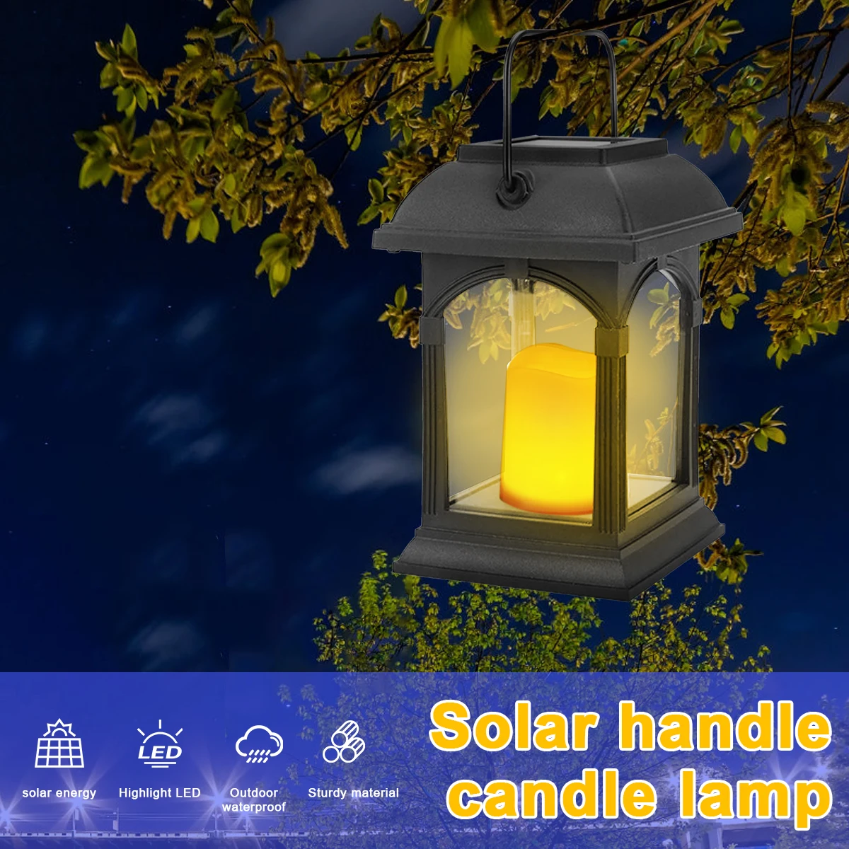 

Solar Handle Candle Lamp Solar Candle Holder Lantern Reusable IP44 Waterproof Hanging LED Light Solar Powered Outdoor Garden