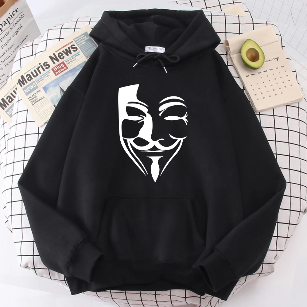 

Vendetta Mask Silhouette Cool Warm Fleece Retro Harajuku Anime Spring Man Sweatshirts Hip Hop Street Fashion Winter Clothes