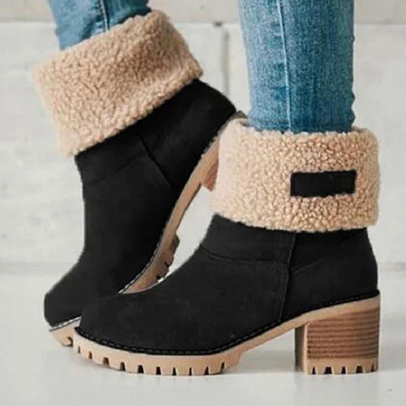 

Women Boots Snow Boots Winter Boots Fleece Warm Cotton Boots Thick Heel Lightweight Mid-tube Women Boots