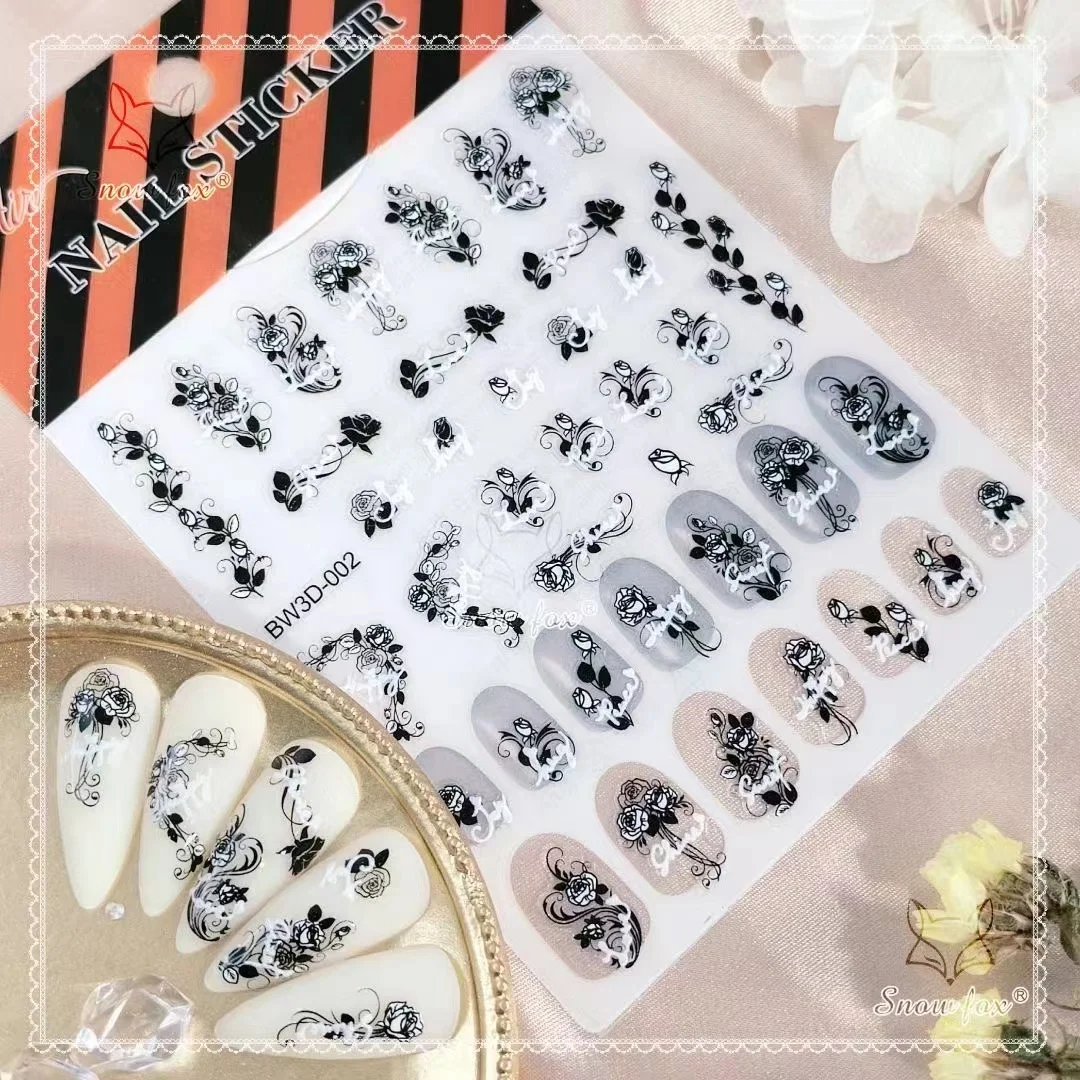 

1 Sheet 3D Acrylic Nail Sticker Engraved Flower Sliders Embossed Floral Nail Art Designs Slider Decals For DIY Manicure SK-12