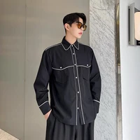 luxury mens social shirt long sleeve shirt oversize loose casual blouse large pockets contrast colors korean stylish designer