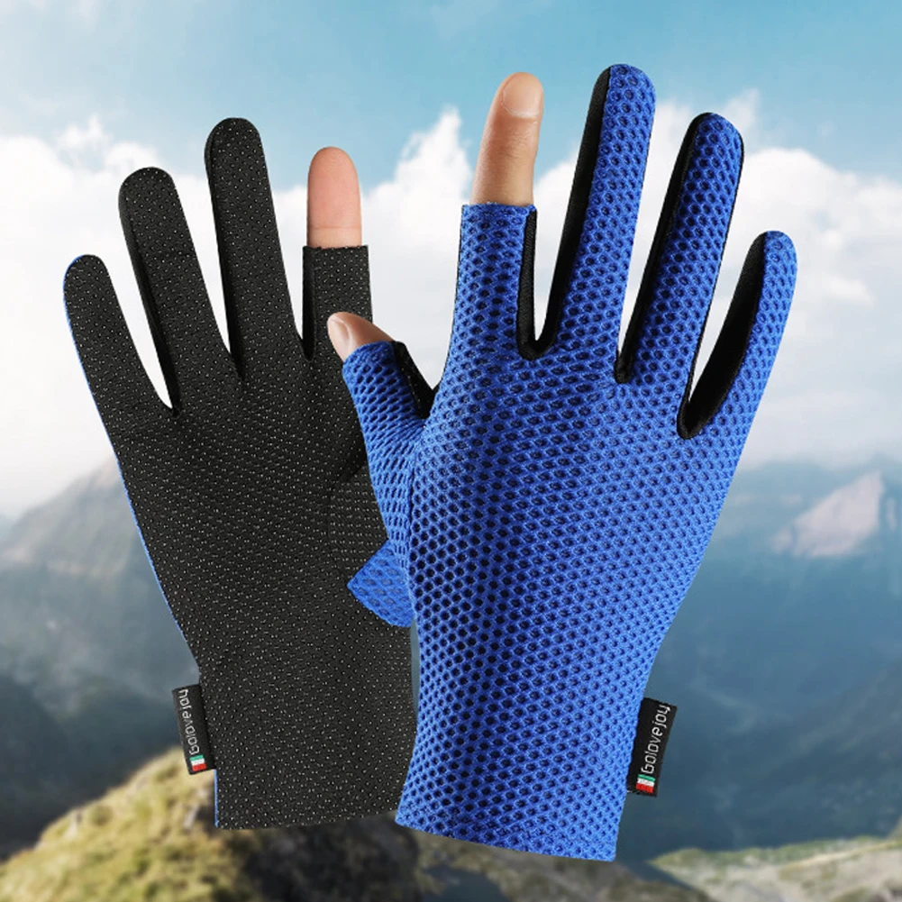 

1 Pair Anti-Slip Fishing Gloves 2 Cut Finger Skidproof Resistant Outdoor Sport For Mens Two-finger Riding Sun Protection Gloves