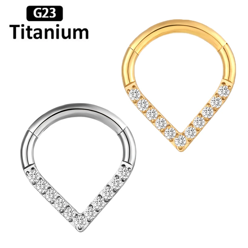 

G23 Titanium Piercing Nose Rings Earrings Water Drop Zircon Hoop Nose Septum Clicker Segment Rings Tragus Helix Piercing Jewelry