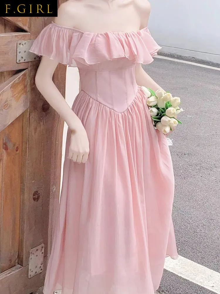 

Summer Dresses Women 2023 Summer Pink Sweet Midi Dress Women Short Sleeve Korean Fashion Dress Party Beach Pure Color Elegant D