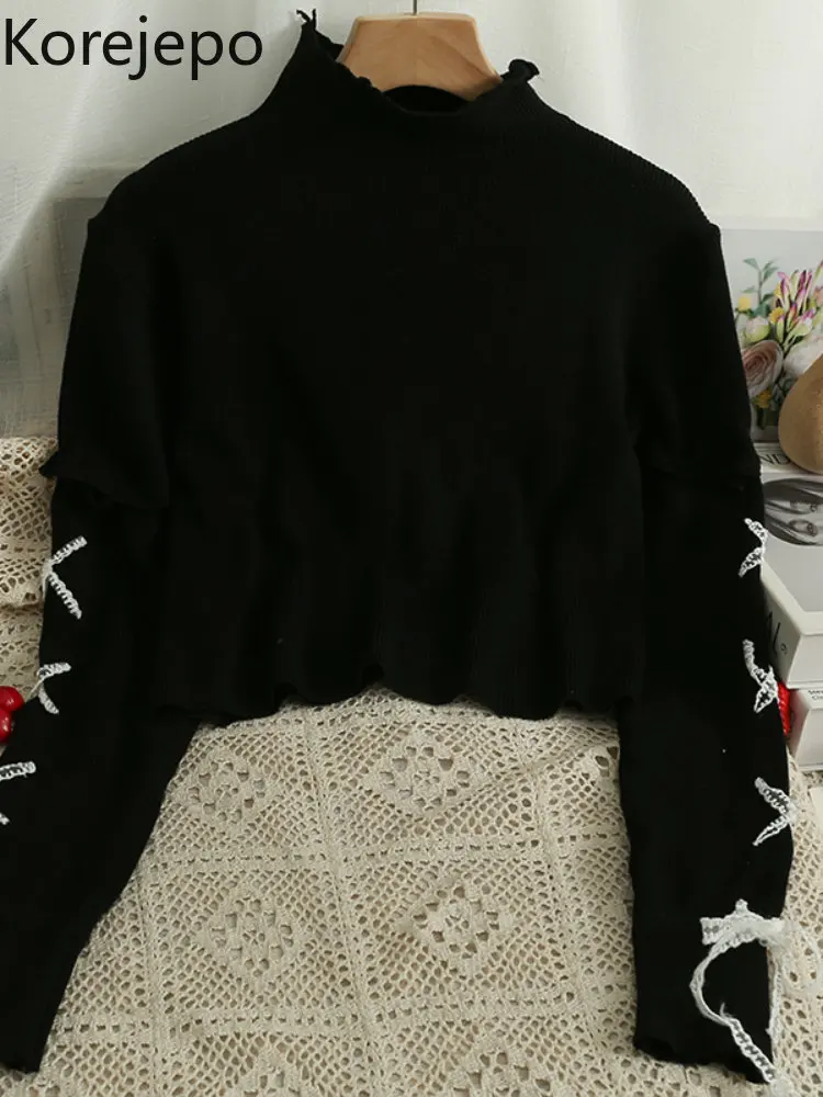 

Короткий облегающий свитер с высоким воротом кореjepo, женские осенне-зимние свитера с длинным рукавом, топ 2022, новый сексуальный пуловер со ш...
