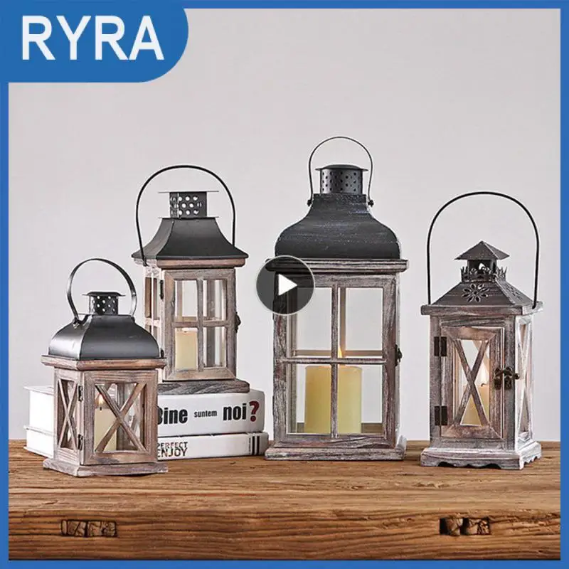 

Lantern Holder Ornament Romantic Wooden Wind Candle Holder Retro Windproof Lantern Candle Stand For Church Wedding Decor Vintage