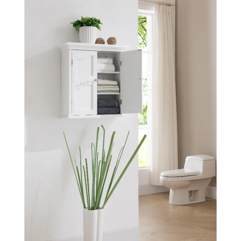 

Teamson Home Versailles Wooden Wall Cabinet with 2 Shelves, White bathroom cabinet storage cabinet
