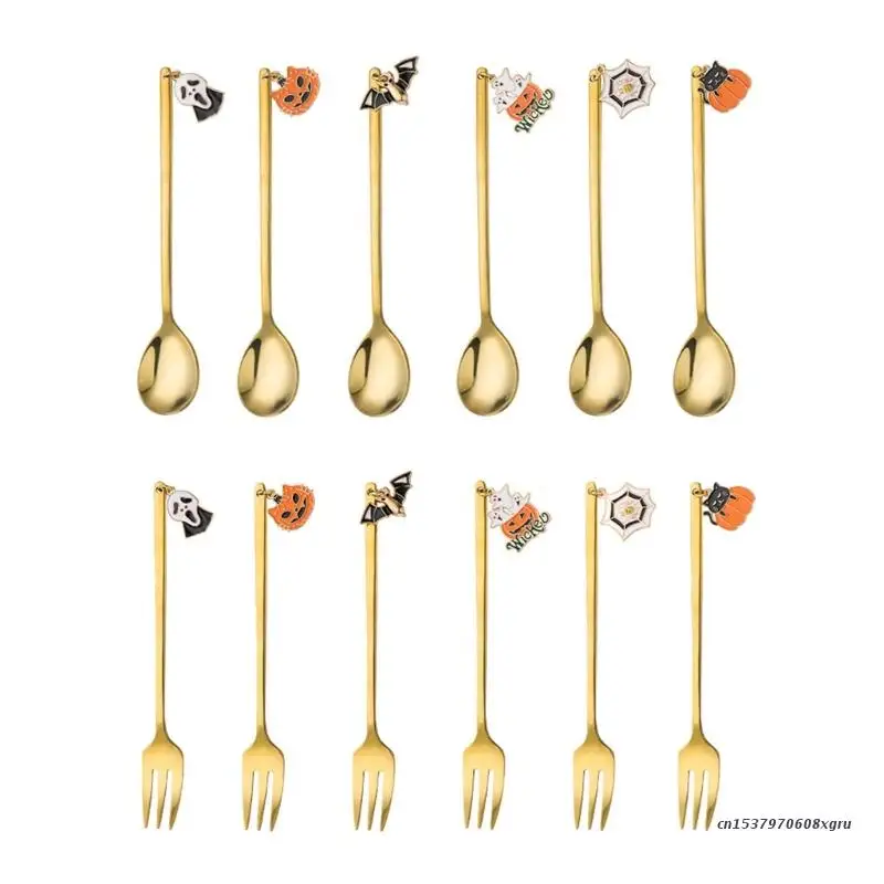 6 шт. вилки на Хэллоуин ложка для перемешивания десерт кофе столовые приборы