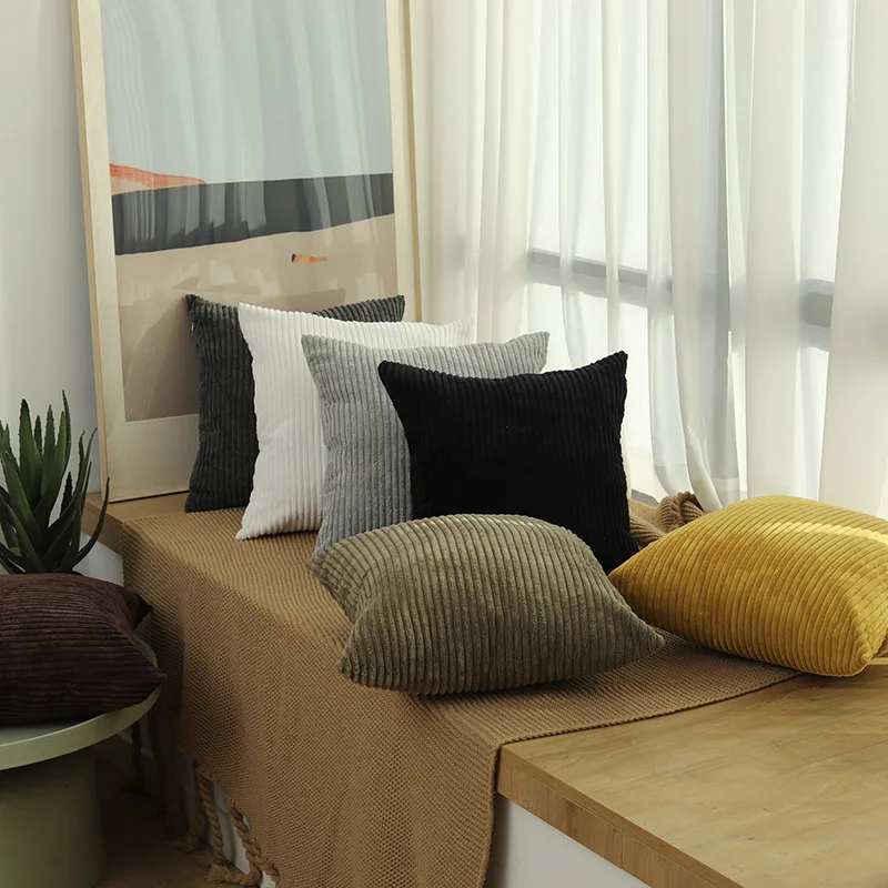 

Corduroy Cushion Cover Solid Color Striped Throw Pillow Covers Home Decorative Pillow Case for Sofa Bed Living Room Decoration