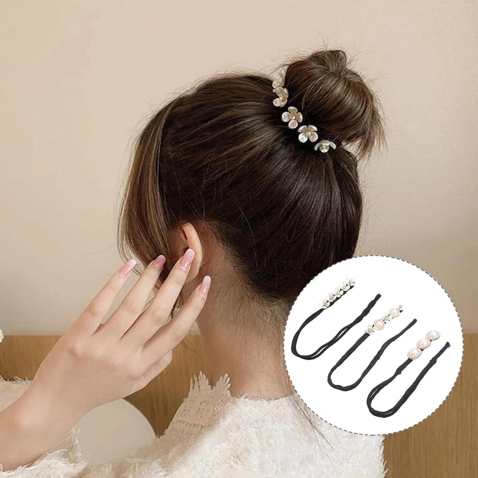 

3 Pcs Lazy Curler Hair Bun DIY Accessories Bride Headpieces Wedding Fluffy Women Shaper Girls Maker Pearls Iron Wire Donuts for