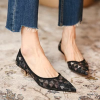 ins summer plaid air mesh pumps woman sandals pointed toe thin high heels shoes women shallow cut out breathable chaussure femme