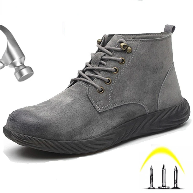

Mens Work Boots New Fashion Outdoor Steel Toe Cow Leather Steel Toe Shoes Men Anti Slip Puncture Proof Safety Shoes Boot Man