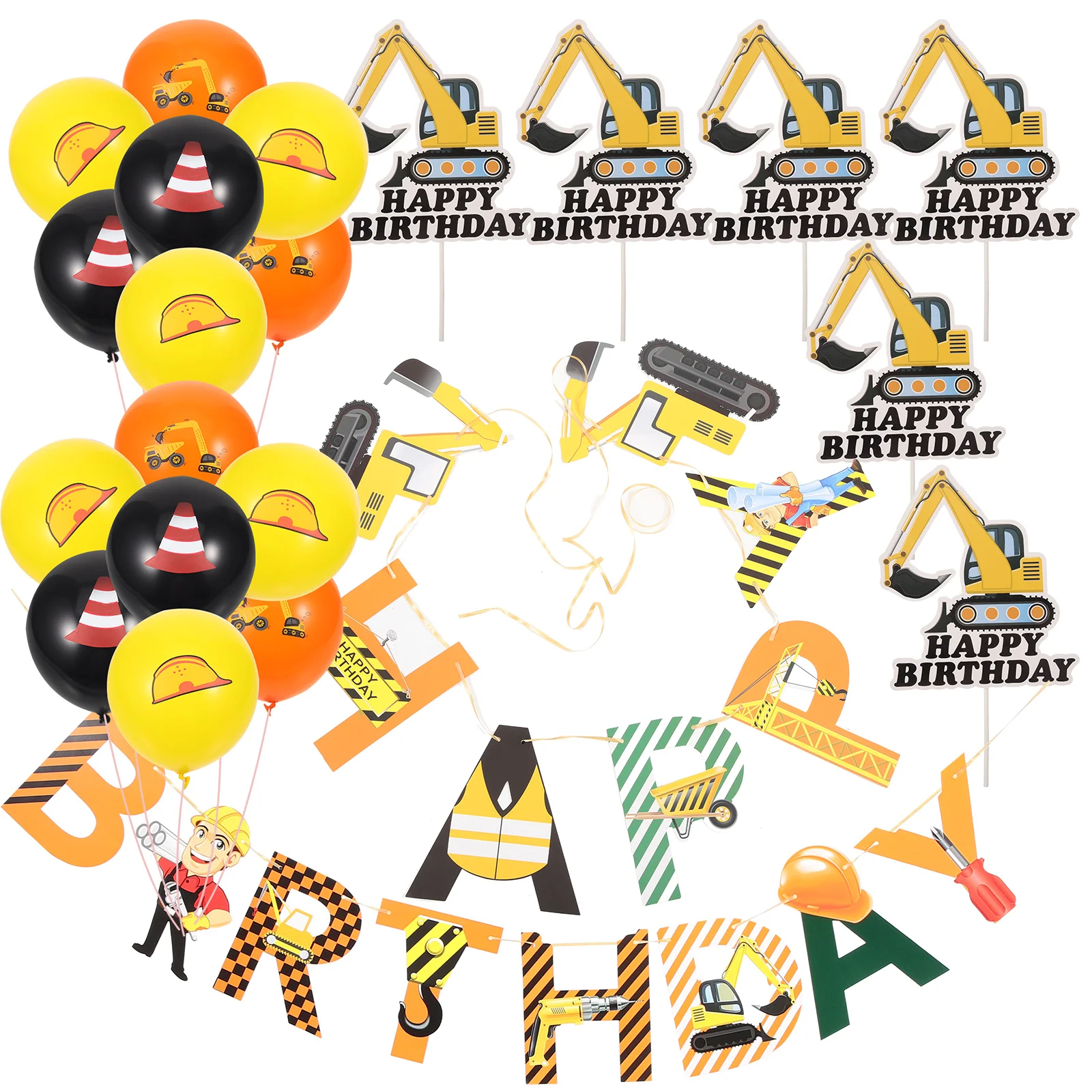 

Boys Birthday Party Favor Truck Cake Picks Ribbon Paper Toppers Decoration Decorations Balloon Flag Supply