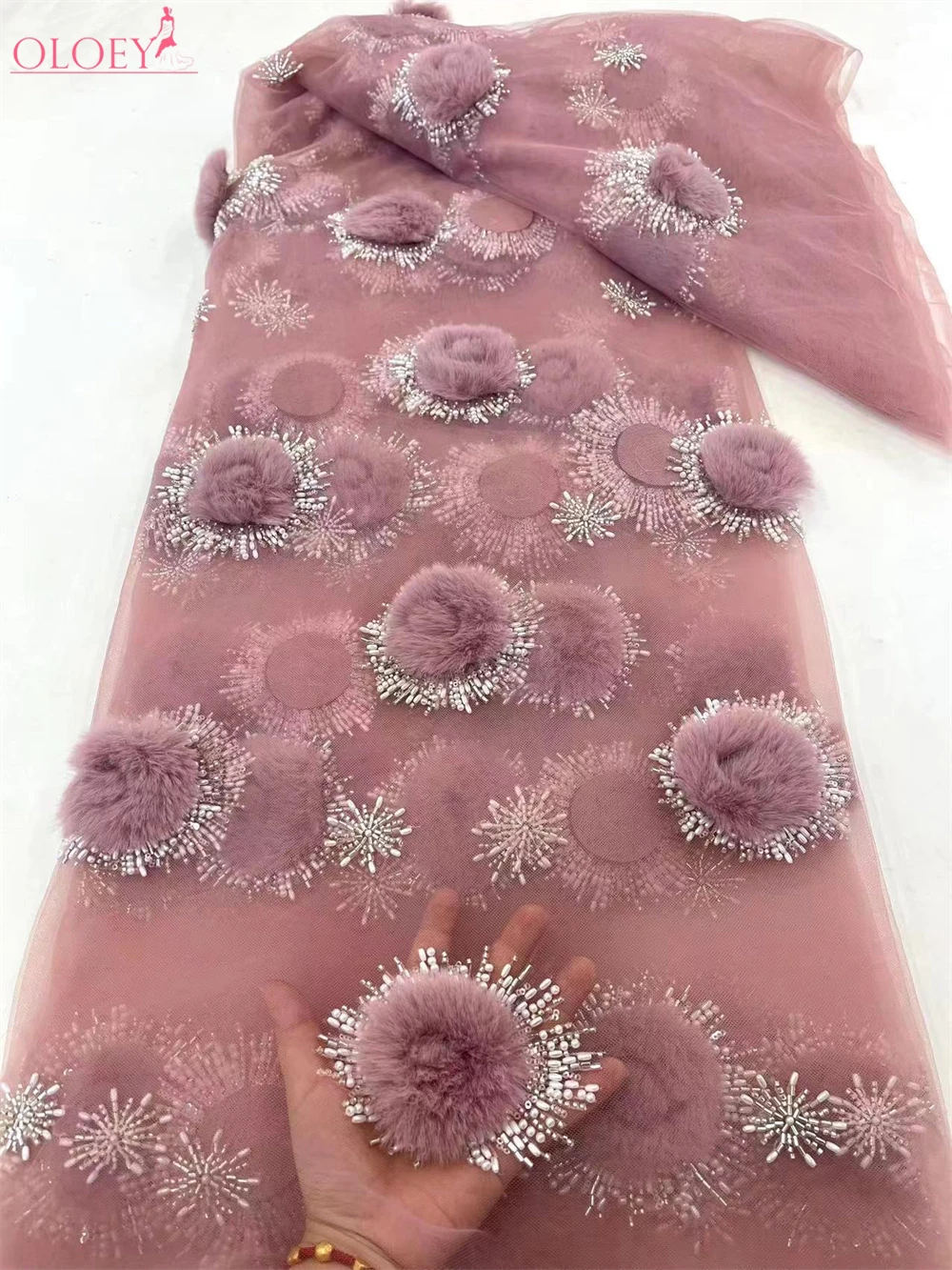 

Fashion Elegant French Embroidery Beaded Lace Fabric African Nigerian With Sequins Fabric For Wedding Dress