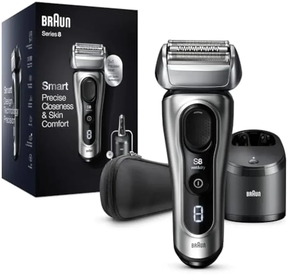 

Braun Men's Electric Shaver, Series 8 8457cc electric foil shaver with precision beard trimmer, cleaning and charging