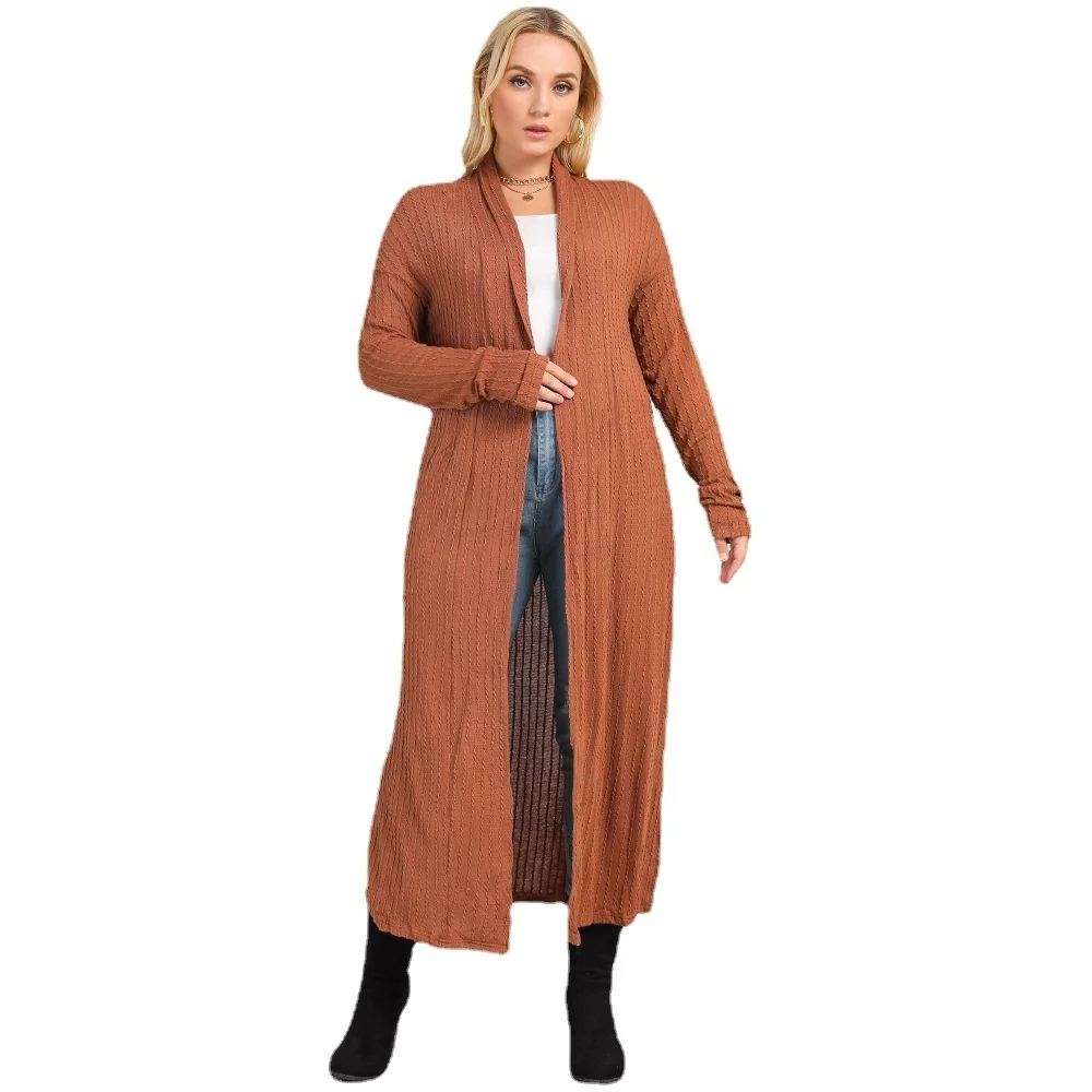 

Plus size Autumn new style brown temperament commuter solid color women's sweater large women's Knitted Dress