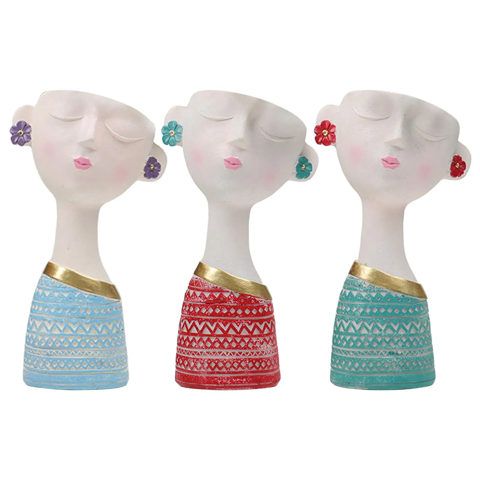 

Head Planter Cute Girl Design Close Eye Tabletop Crafts Art Vase for Cactus Succulent