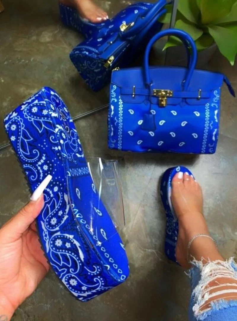 

New Summer Women Graffiti Printing Thick-soled Transparent PVC Outdoor Leisure All-match Women Sandals Flat High-heeled Slippers