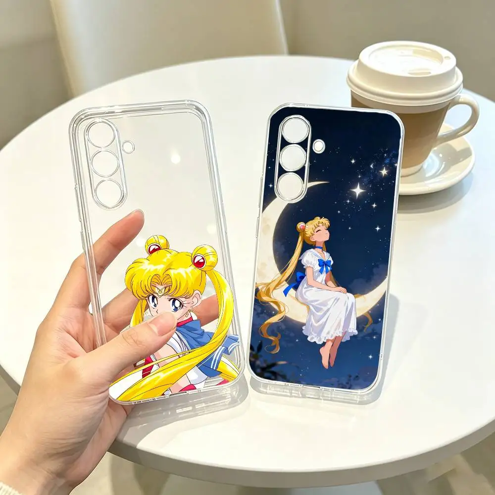 Фото Чехол для телефона с изображением аниме персонажей Sailor Moon (Сейлор Мун) и Usagi Tsukino, прозрачный, силиконовый, мягкий, для Samsung A10, 12, 20, 21S, 30, 31, 40, 50, 51, 52, 70, 71 №1