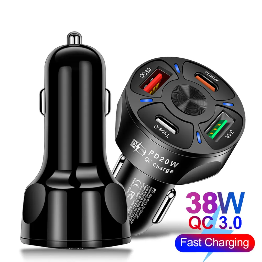 

20W Car Charger 5V 3.1A 12v QC3.0 PD Dual Fast Charging Cigarette Lighter Adapter Socke Dual USB Type-C Power Outlet Charger