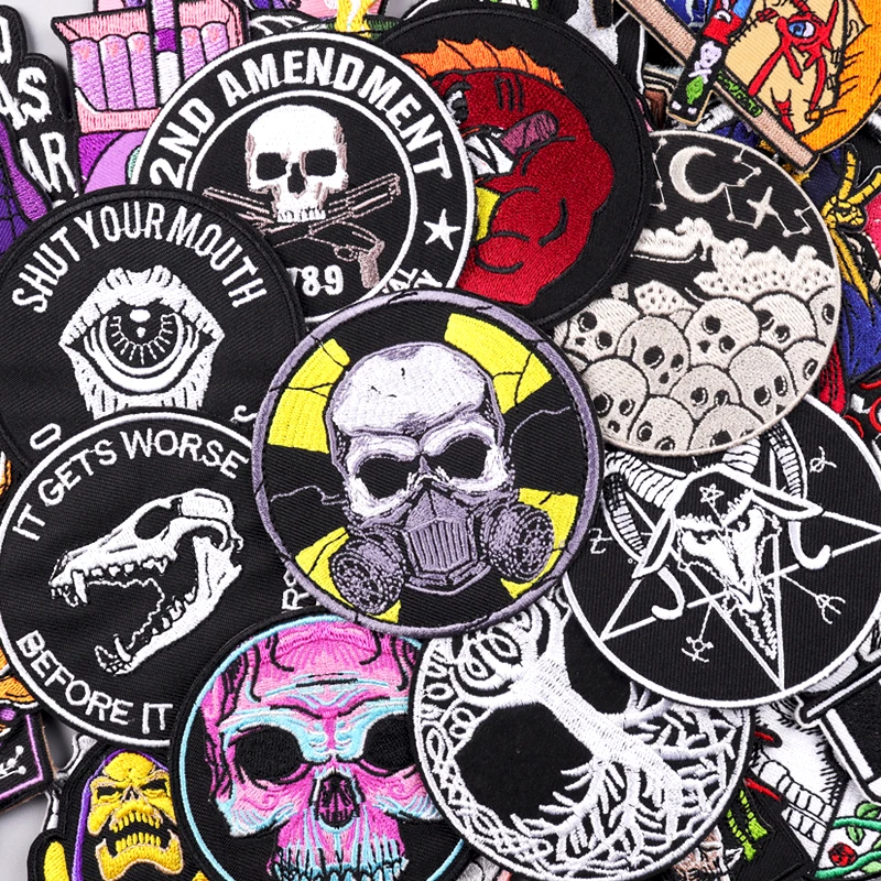 

Skull Punk Embroidery Patch Iron On Patches For Clothing Thermoadhesive Patches On Clothes Hip Hop Horror Patch For Clothes DIY