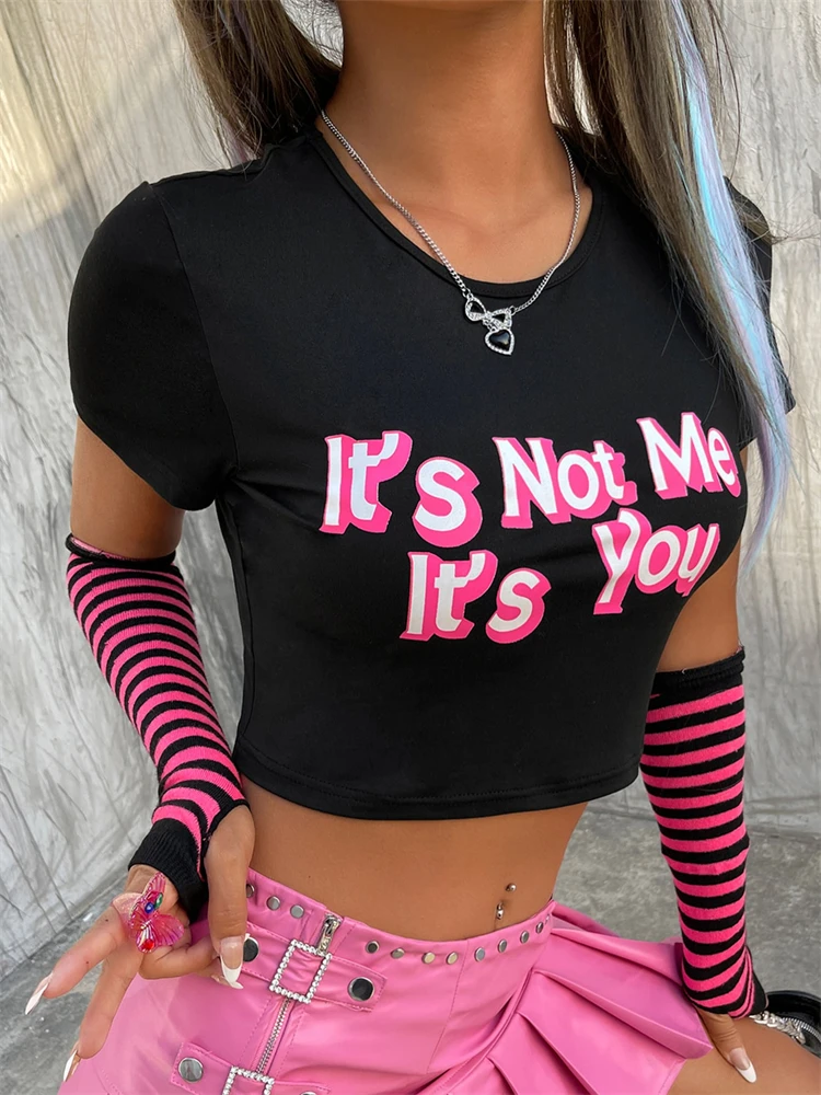 

Y2K letter Printing Baby Tees girl Cropped Top Slim 2000s Summer fairy grunge Streetwear Harajuku Goth Cute Short Sleeve T-shirt