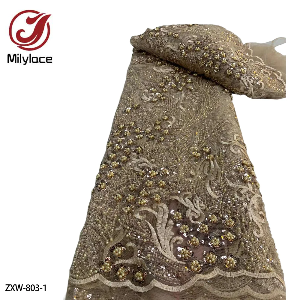 Тяжелая кружевная ткань ручной работы из бисера роскошная французская