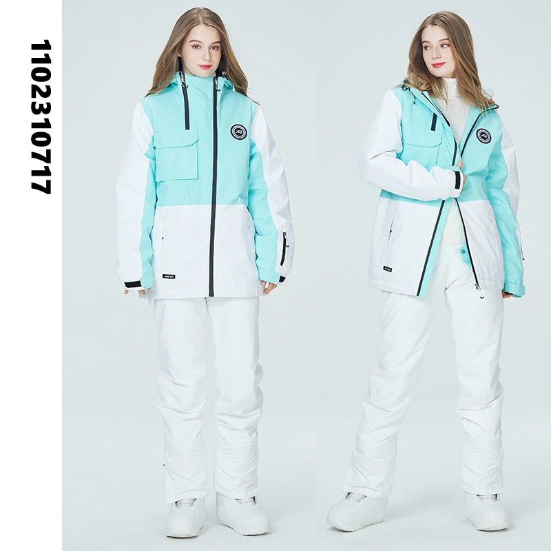 Ski Suit Women Oblique Zipper Matching Waterproof Windproof Girl's Snow Jackets Pants Sets Winter Warm Snowboarding Clothing