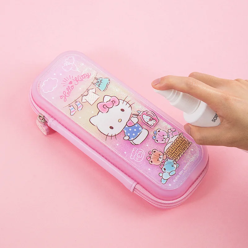 Sanrio Hellokitty Quicksand Pencil Case Large Capacity Drop-Resistant Primary School Girl Cute Hello Kitty  backpacks