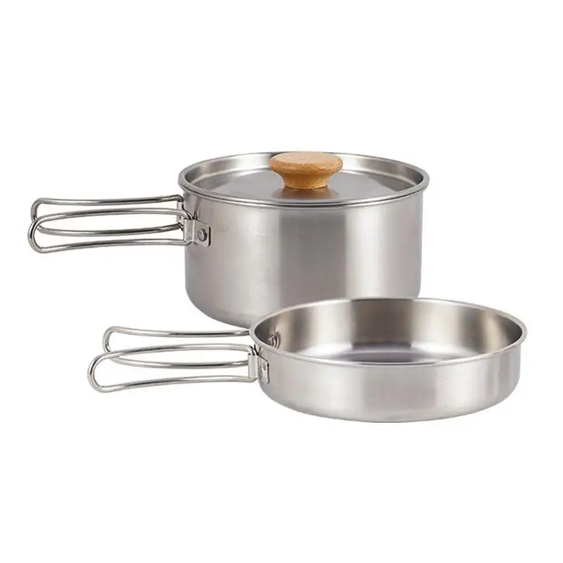

Stainless Steel Camping Cookware Mess Kit Non-Stick Lightweight Pot Pan Set Outdoor Stainless Steel Cookware Set For Family