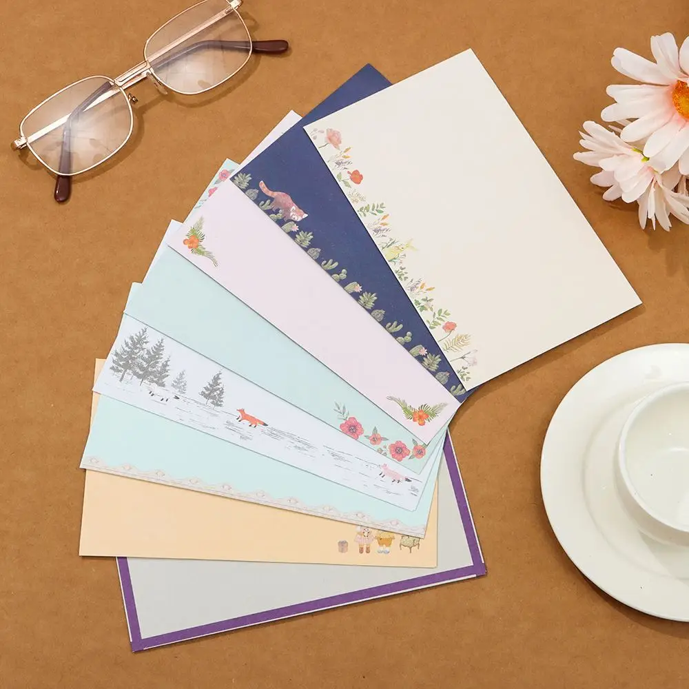 

1 Set Lovely Floral Pattern Envelope Postcard Wedding Invitation Card Paper Bag Wages Letter Paper Cover Office Stationery