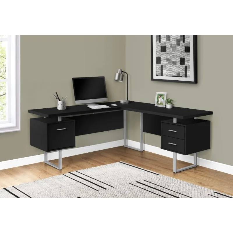 

Computer Desk, Home Office, Corner, Left, Right Set-up, Storage Drawers, 70"L, L Shape, Work, Laptop, Metal, Laminate,
